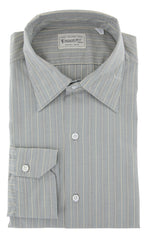 Finamore Napoli Blue Striped Cotton Shirt - Extra Slim - 15.75/40 - (PU)