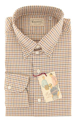 Finamore Napoli Brown Plaid Cotton Shirt - Extra Slim - 15.75/40 - (X5)