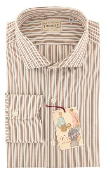 Finamore Napoli Caramel Brown Striped Shirt - Extra Slim - (X4) - Parent