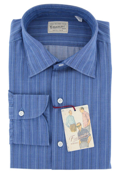 Finamore Napoli Blue Striped Cotton Shirt - Extra Slim - (X7) - Parent
