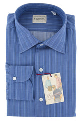 Finamore Napoli Blue Striped Cotton Shirt - Extra Slim - (X7) - Parent
