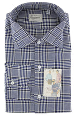 Finamore Napoli Dark Blue Plaid Flannel Shirt - Extra Slim - 17/43 - (Y4)