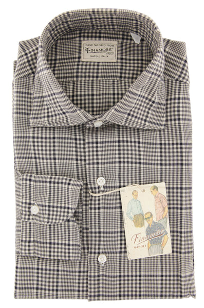 Finamore Napoli Dark Blue Plaid Flannel Shirt - Extra Slim - (ZA) - Parent