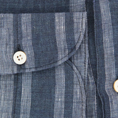 Finamore Napoli Dark Blue Striped Popover Shirt - Extra Slim - (PN) - Parent