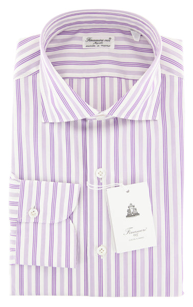 Finamore Napoli Purple Striped Cotton Shirt - Slim - (H8) - Parent