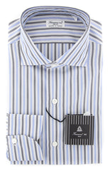 Finamore Napoli Light Blue Striped Shirt-Extra Slim-15.75/40-(201802264