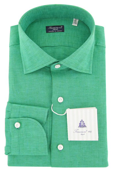 Finamore Napoli Green Solid  Linen Shirt - Slim - (900) - Parent