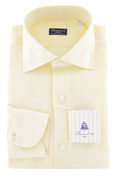 Finamore Napoli Yellow Solid Linen Shirt - Slim - (907) - Parent