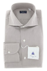 Finamore Napoli Brown Micro-Check Cotton Shirt - Slim - 15.75/40 - (YO)