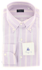 Finamore Napoli Lavender Purple Striped Shirt-Slim-15.75/40-(2018031422