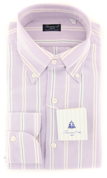 Finamore Napoli Lavender Purple Striped Shirt - Slim - (2018031422) - Parent