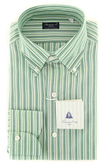 Finamore Napoli Green Striped Shirt - Slim - 15.5/39 - (2018030128)