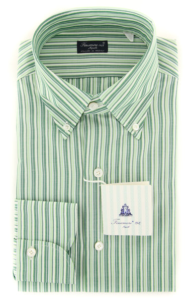 Finamore Napoli Green Striped Shirt - Slim - (2018030128) - Parent