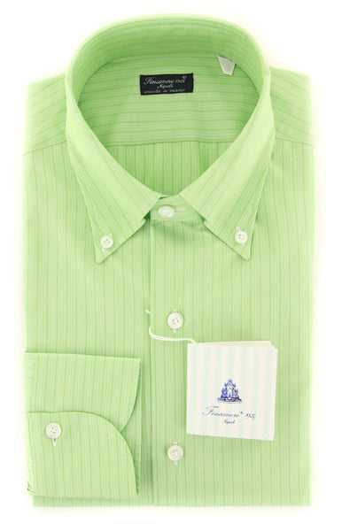 Finamore Napoli Light Green Striped Shirt - Slim - (2018030122) - Parent