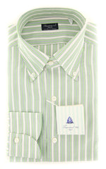 Finamore Napoli Light Green Striped Shirt - Slim - 15.5/39-(2018030127)