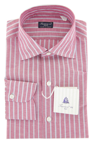 Finamore Napoli Pink Striped Cotton Blend Shirt - Slim - (911) - Parent