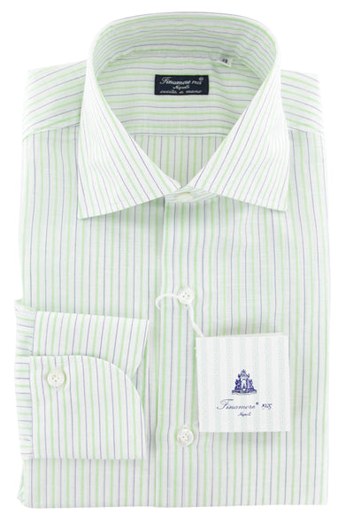 Finamore Napoli White Striped Cotton Blend Shirt - Slim - (944) - Parent