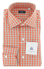 Finamore Napoli Orange Check Cotton Shirt - Slim - 15.5/39 - (739)