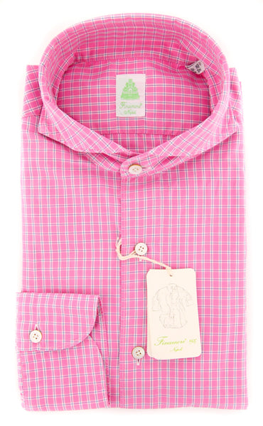 Finamore Napoli Pink Check Shirt - Extra Slim - (FN88173) - Parent