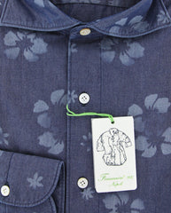 Finamore Napoli Denim Blue Floral Shirt - Extra Slim - (2018022613) - Parent
