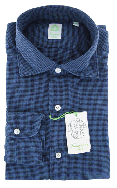 Finamore Napoli Blue Micro-Houndstooth Shirt - Extra Slim - (OZ) - Parent