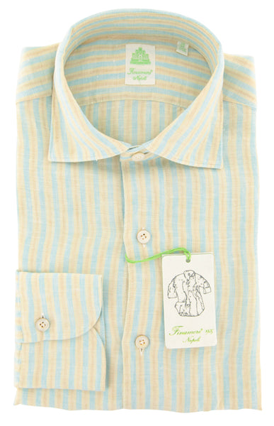 Finamore Napoli Beige Striped Linen Shirt - Extra Slim - (O3) - Parent