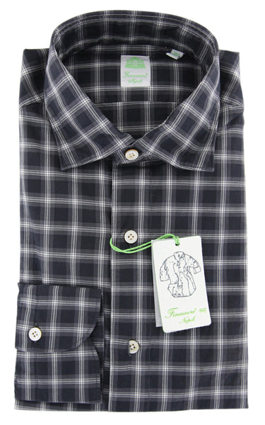 Finamore Napoli Charcoal Gray Plaid Shirt - Extra Slim - (I1) - Parent