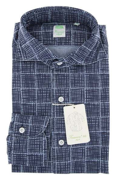 Finamore Napoli Navy Blue Fancy Shirt - Extra Slim - (2018022826) - Parent