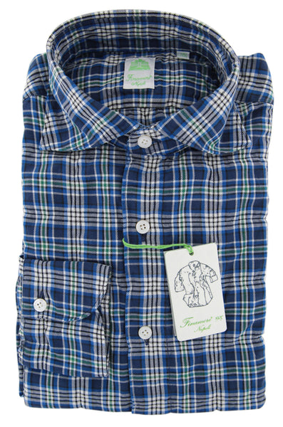 Finamore Napoli Blue Plaid Cotton Shirt - Extra Slim - (YF) - Parent