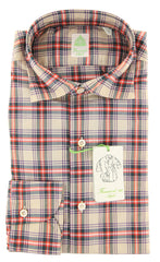 Finamore Napoli Beige Plaid Cotton Shirt - Extra Slim - 15.5/39 - (I2)