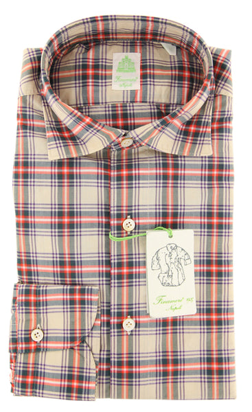 Finamore Napoli Beige Plaid Cotton Shirt - Extra Slim - (I2) - Parent