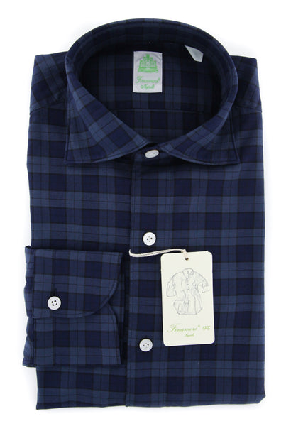Finamore Napoli Navy Plaid Shirt - Extra Slim - (FN121310) - Parent