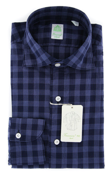 Finamore Napoli Navy Check Shirt - Extra Slim - (FN12250) - Parent