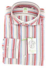 Finamore Napoli Red Striped Seersucker Shirt - Extra Slim - 15.5/39 - (OX)