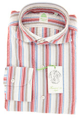 Finamore Napoli Red Striped Seersucker Shirt - Extra Slim - (OX) - Parent