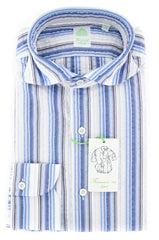 Finamore Napoli Blue Striped Shirt - Extra Slim - 16.5/42-(2018022829)