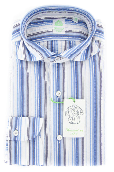Finamore Napoli Blue Striped Shirt - Extra Slim - (2018022829) - Parent