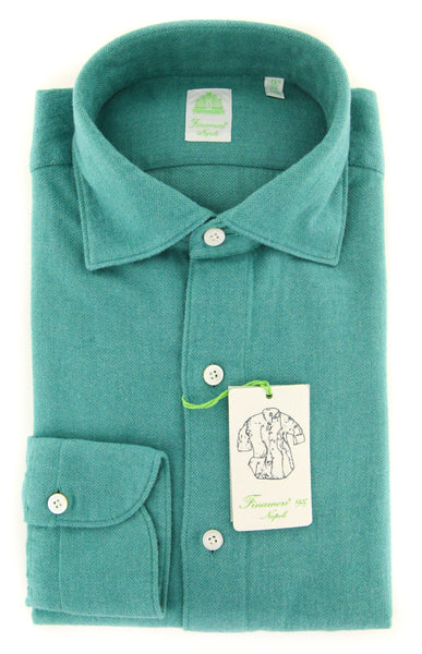 Finamore Napoli Green Herringbone Shirt - Extra Slim - (2018030215) - Parent