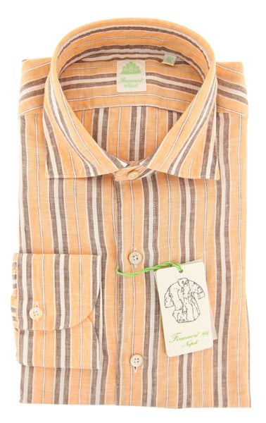 Finamore Napoli Orange Striped Linen Shirt - Extra Slim - (IN) - Parent