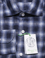 Finamore Napoli Blue Check Linen Shirt - Extra Slim - (1501) - Parent