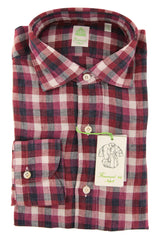Finamore Napoli Burgundy Red Plaid Linen Shirt - Extra Slim - (IP) - Parent