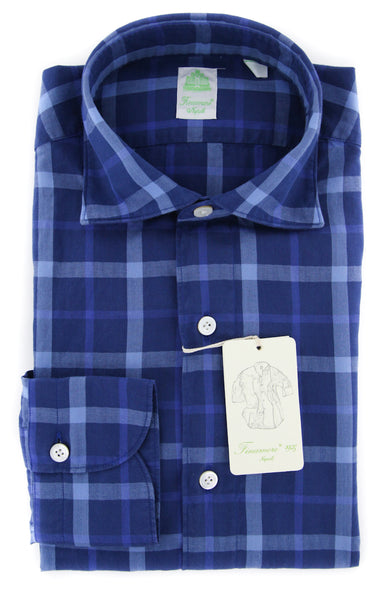 Finamore Napoli Blue Check Shirt - Extra Slim - (FN044063) - Parent