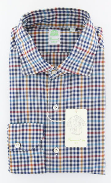 Finamore Napoli Navy Blue Check Shirt - Extra Slim - (201803136) - Parent