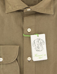 Finamore Napoli Olive Green Solid Cotton Shirt - Extra Slim - (O1) - Parent