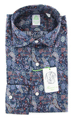 Finamore Napoli Navy Blue Paisley Shirt-Extra Slim-15.75/40-(2018022824