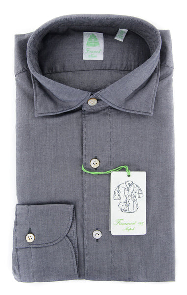 Finamore Napoli Denim Blue Solid Shirt - Extra Slim - (2018031216) - Parent