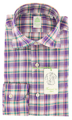 Finamore Napoli Purple Plaid Cotton Shirt - Extra Slim - 15.5/39 - (I5)