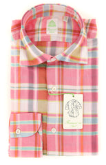 Finamore Napoli Pink Plaid Shirt - Extra Slim - 15.5/39 - (2018022726)