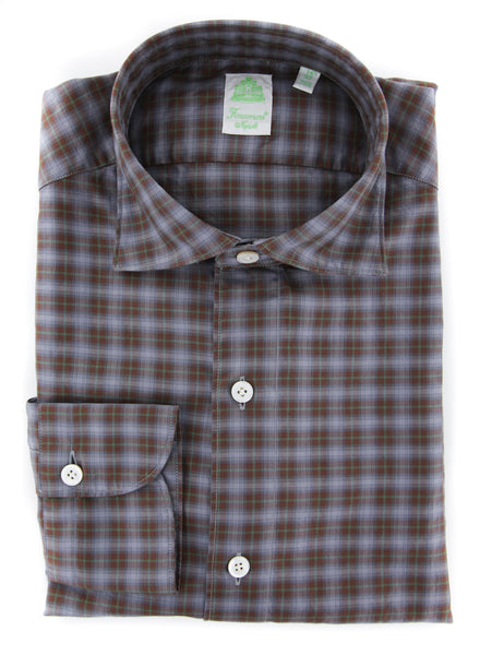 Finamore Napoli Brown Plaid Shirt - Extra Slim - (FN0810198) - Parent