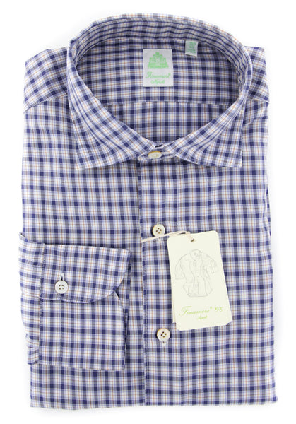 Finamore Napoli Navy Blue Plaid Shirt - Extra Slim - (201802239) - Parent